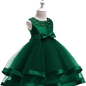Toddler Wedding Guest Dress - Emerald with Pearl Details